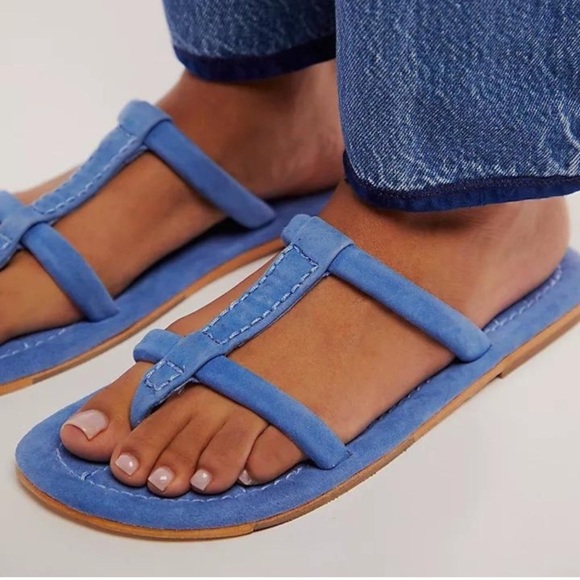 Free People Harden Lapis Blue Suede Slide Sandals Size 8 - Picture 2 of 8